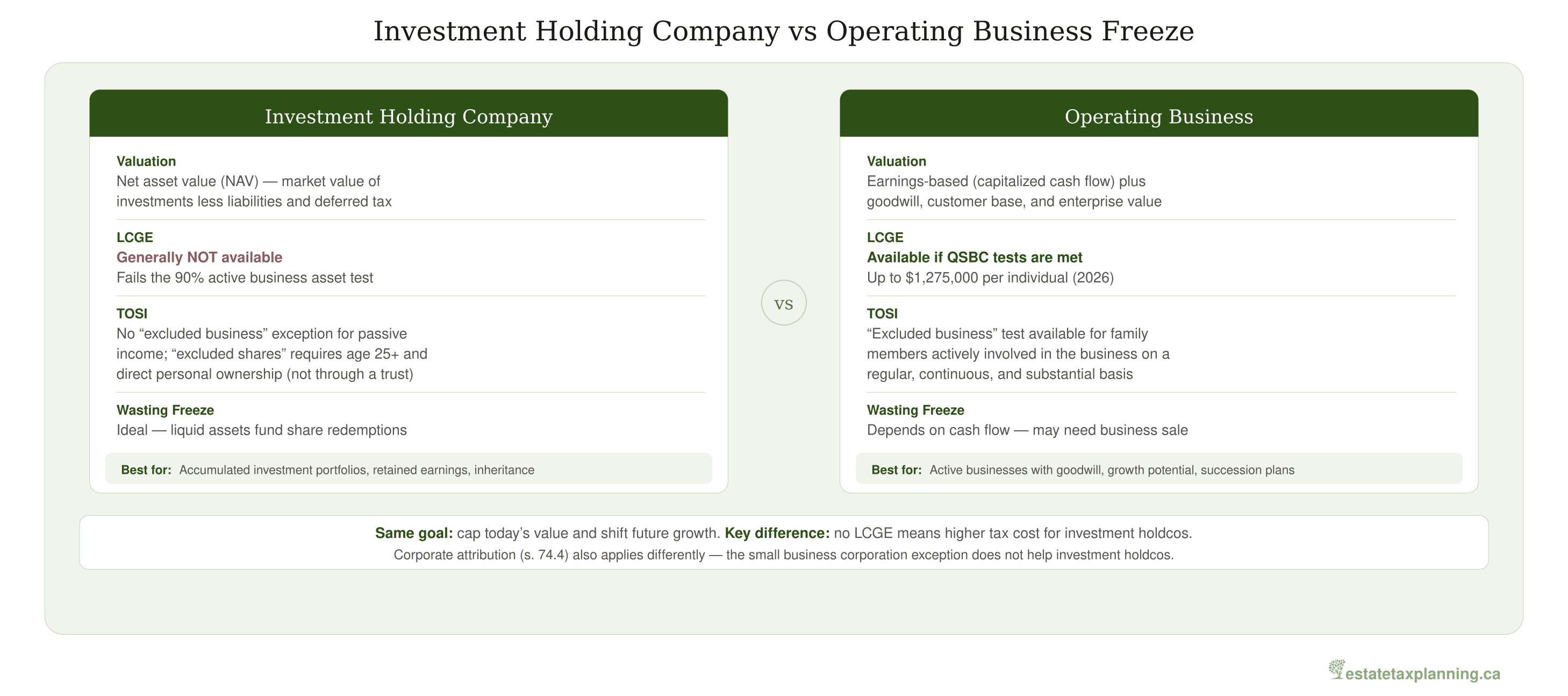 Investment Holding Company vs Operating Business Freeze